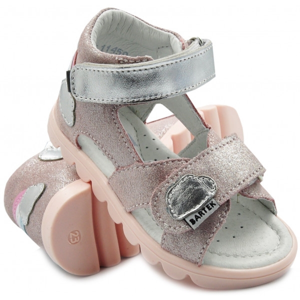 Sandały Buty Bartek 114590-01 Dziewczęce Sandały na Rzepy w Chmurki - Metaliczny Kolor