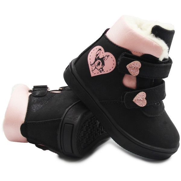 Ocieplane buty na zimę dla dziewczynki Wojtyłko 1z24128 czarne z dodatkiem różu
